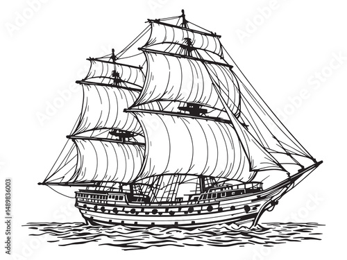Ship line art illustration