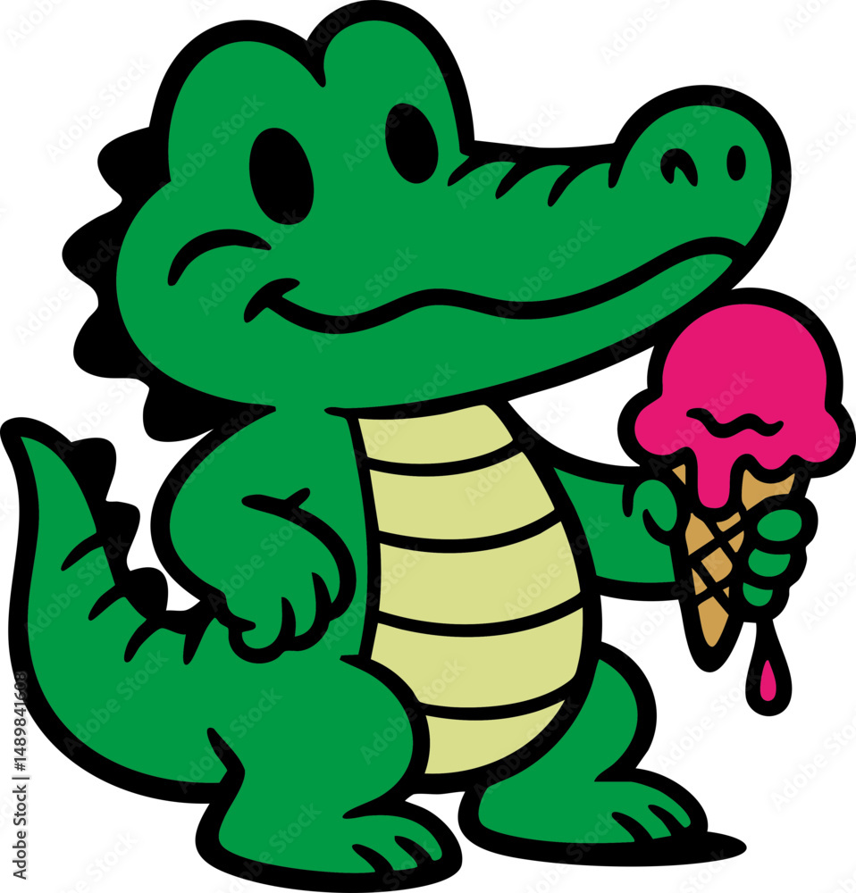 Obraz premium 아이스크림을 먹는 악어