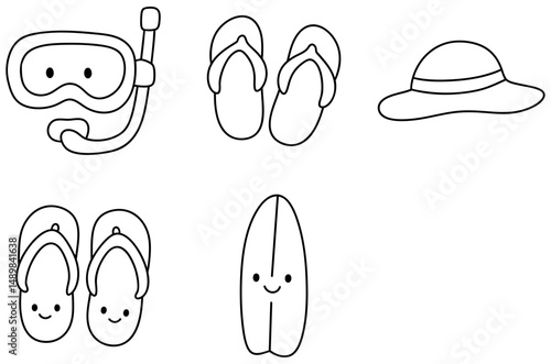 Enjoy summer at beach with fun accessories like snorkel, flip flops, and stylish hat for perfect day