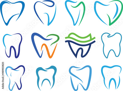 A set of set of tooth icons on white background.