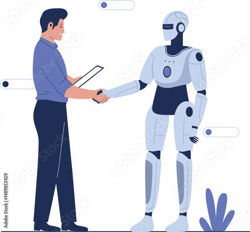 A doctor and robot shaking hands