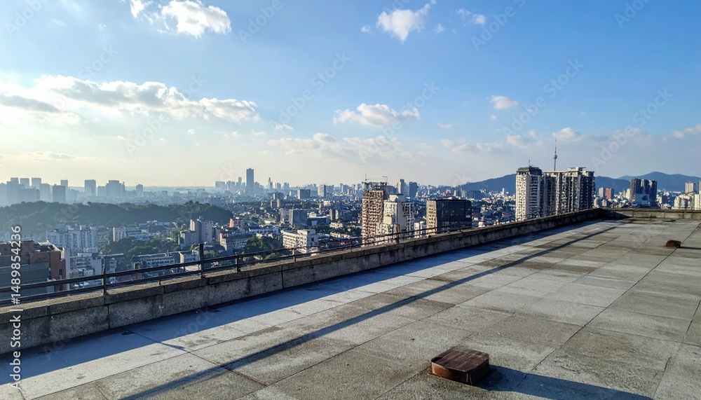 Fototapeta premium Rooftop View Showcasing Urban Landscape and Connection to City Life