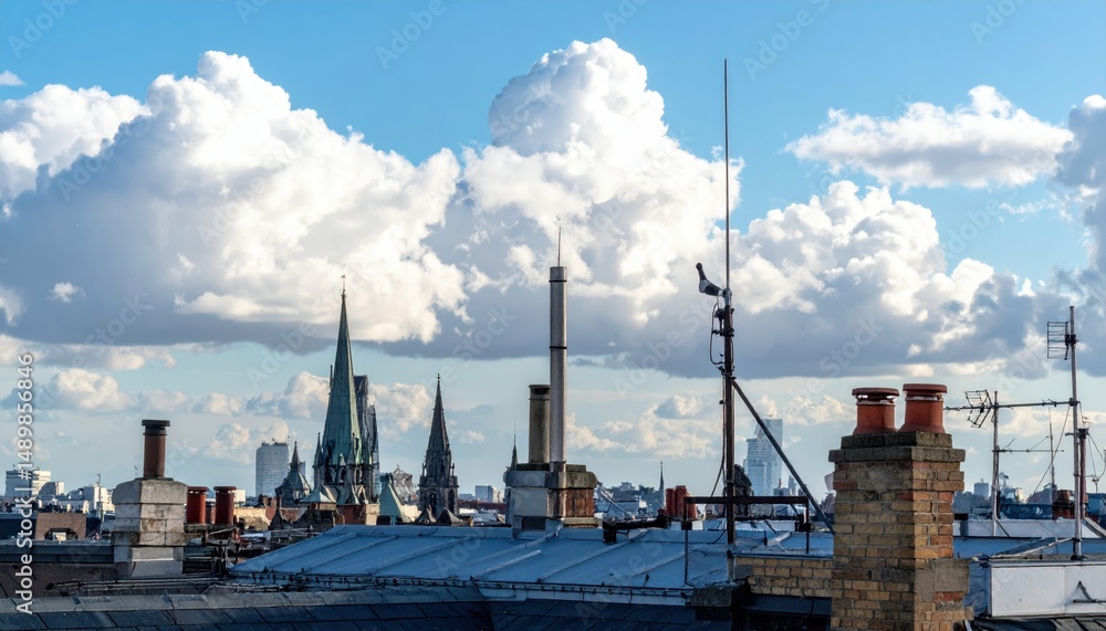 Fototapeta premium Rooftop View Featuring Vertical Elements Such as Vents and Antennas