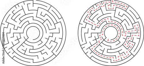 Circular maze illustration showing solution path and the challenge of finding correct routes