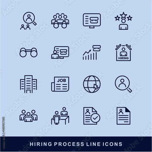 Hiring Process Line Icons. Recruitment, Job Application, Interview, Candidate Selection Vector Set