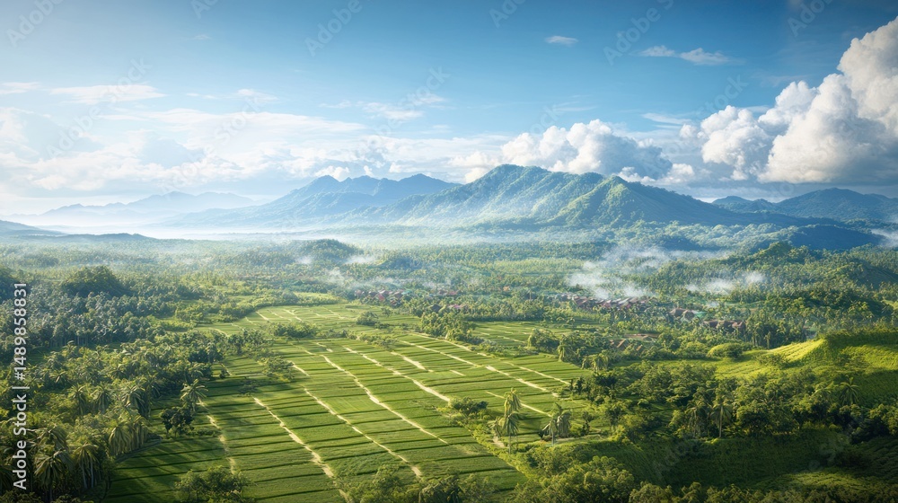 Fototapeta premium Mountainous rice paddy landscape, sunrise