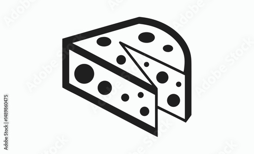 Cheese slice icon, Dairy food silhouette, Swiss cheese vector
