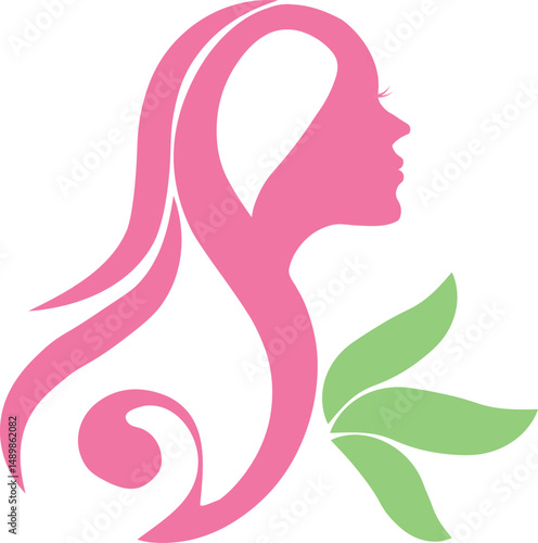 Professional pink and green woman profile logo design for hair and beauty salon branding