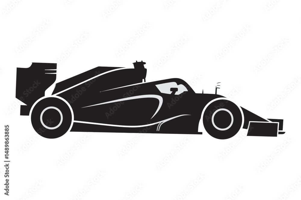 Obraz premium A high-resolution vector illustration of a solid black silhouette racing car, showcasing sleek design
