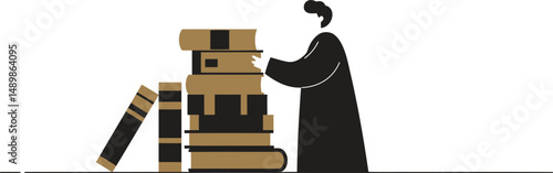 Librarian Sorting Antique Books - Minimalist Vector