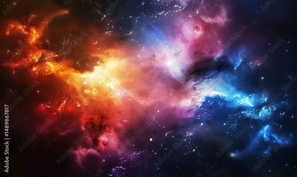 Fototapeta premium Vibrant Abstract Commercial Background: Colorful Space Galaxy Nebula and Starry Night Universe. Creative Cosmic Pattern for Advertising Design. Celestial Science Astronomy Supernova Wallpaper for Post