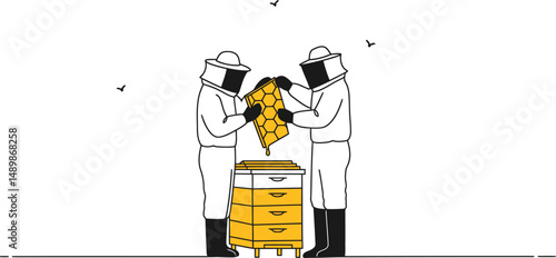 Minimalist Beekeeper and Honeycomb Vector Design