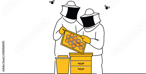 Minimalist Beekeeper and Honeycomb Vector Design