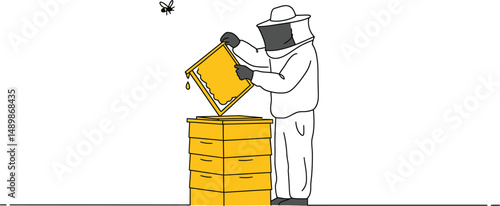 Minimalist Beekeeper and Honeycomb Vector