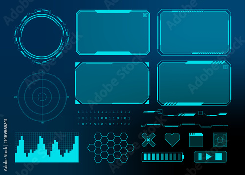 Futuristic HUD UI Elements for Digital Display and Interface Design