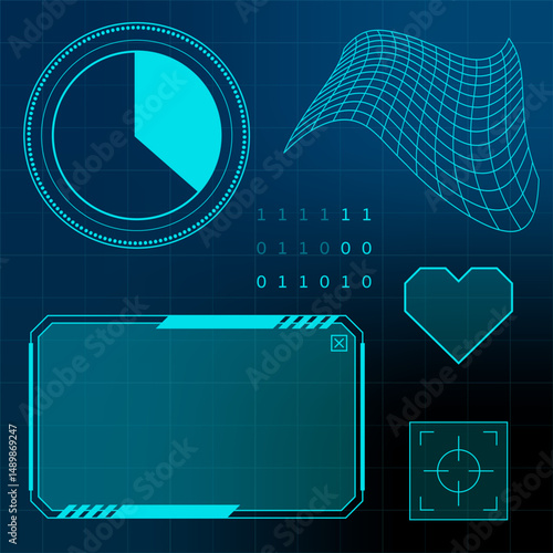 Futuristic HUD UI Elements for Digital Display and Interface Design