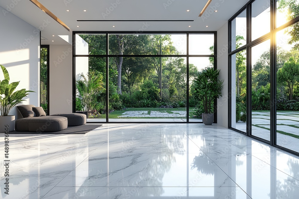 Obraz premium Spacious modern interior design with outdoor views.