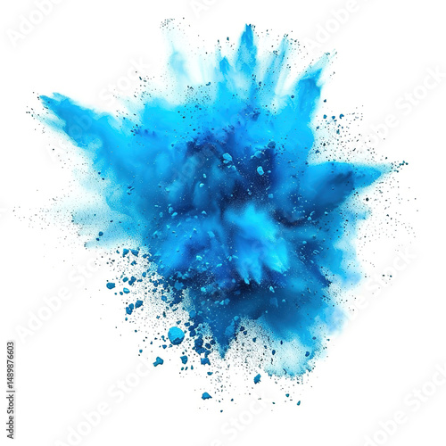 blue,Vibrant Cyan Explosion: Abstract Commercial Background with Festive Powder Burst. Creative Pattern for Industrial Printing, Poster Design, and Marketing. Dynamic Color Splash Isolated on White fo