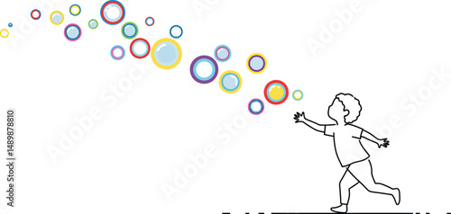 Child Chasing Bubbles Minimalist Vector