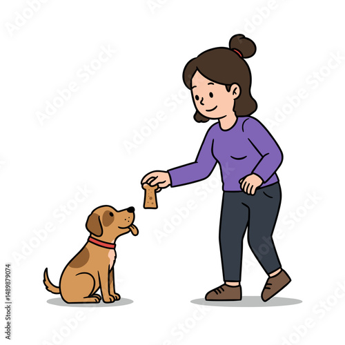 Young woman feeding her dog a treat while enjoying quality time together
