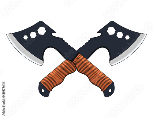 Vector illustration design of two modern axes for use in clothing motifs, prints, and logos