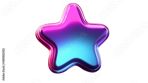 Glossy Pink and Cyan Star Icon Isolated on Transparent Background – 3D Gradient Shape with No Background for UI, App, and Digital Design