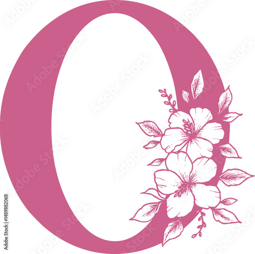 Decorative pink letter O with floral design