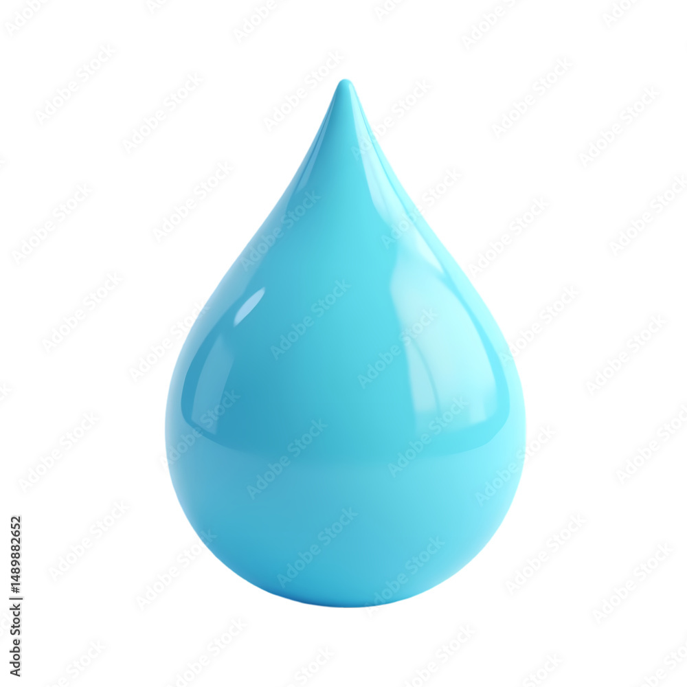 A single light blue droplet with a pointed tip isolated against a stark studio shot isolated on transparent backgruond A single light blue droplet with a pointed tip isolated against a stark studio shot isolated on transparent backgruond