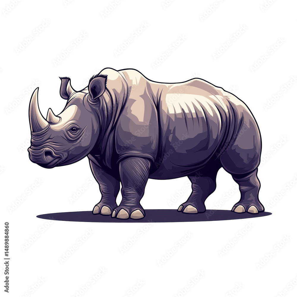 Fototapeta premium Majestic Rhino Powerful Wildlife African Animal Rhinoceros Illustration