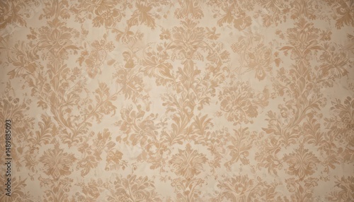 Elegant beige damask fabric with intricate floral patterns , wallpaper pattern, art