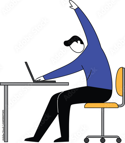 Remote Worker Stretching at Desk - Minimalist Vector