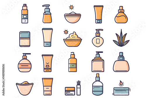 Set of Skin care icons. Beauty, skin, cosmetic, makeup icons collection. Vector illustration