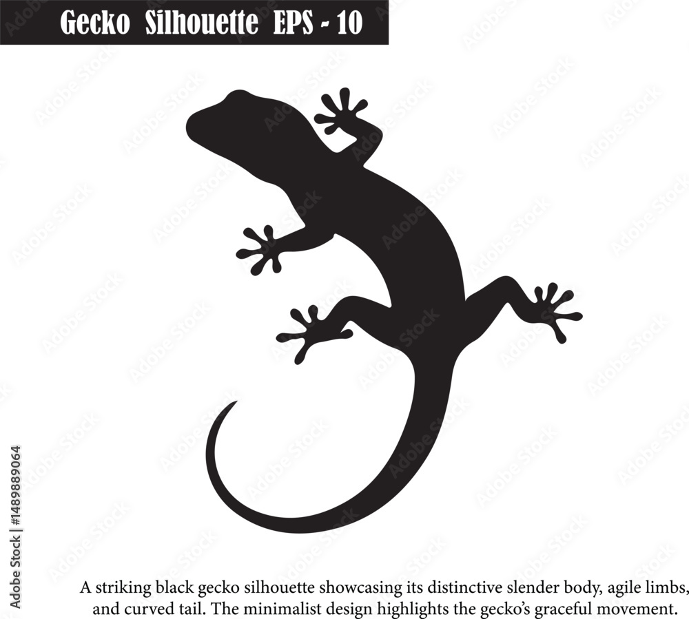 Obraz premium Gecko Silhouette | Black Minimalist Lizard Illustration for Logo, Tattoo, Decor, and Prints