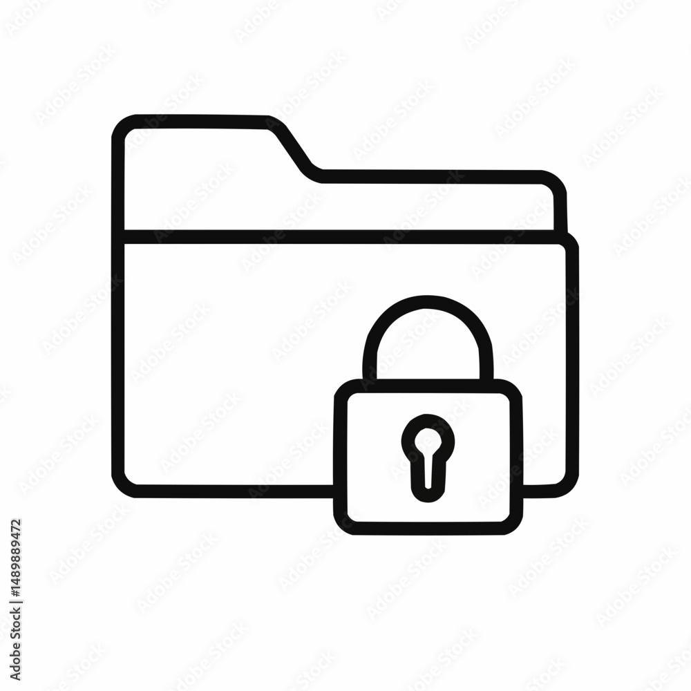 Outlined folder with a padlock — protected file storage. Outlined folder with a padlock — protected file storage.