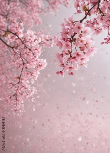 Delicate pink sakura petals drift, soft focus spring background ,  soft,  dreamy,  soft light