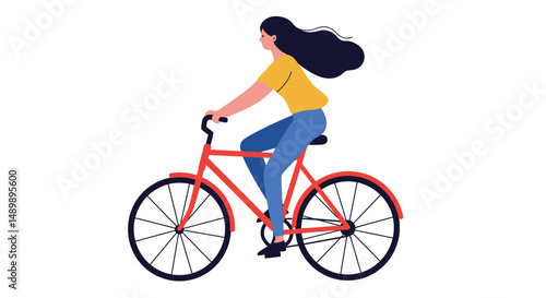 Woman Riding Bicycle with Basket of Vegetables