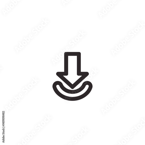 Download icon, simple line drawing in black and white, for UI design, with copy space