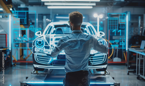 Wallpaper Mural Engineer Inspecting Futuristic Electric Car Design In High Tech Development Facility Torontodigital.ca