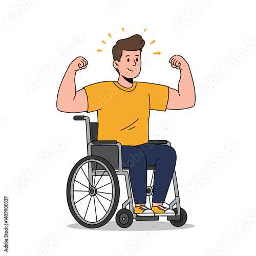 A strong man in a wheelchair showing strength 