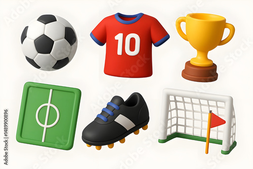 Football / soccer 3D icon set. Simple and minimalist style, isolated on white background.