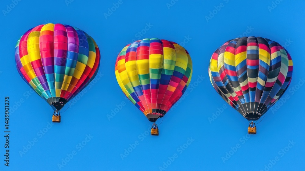 Obraz premium Vibrant multicolored hot air balloons ascending in a clear blue sky