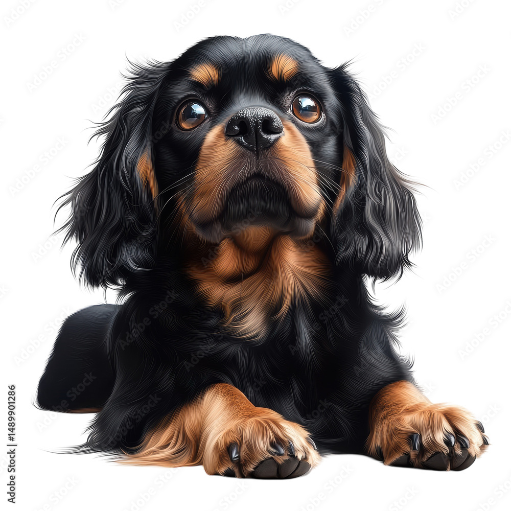 Adorable Cavalier King Charles Spaniel Puppy Black and Tan Dog Portrait Adorable Cavalier King Charles Spaniel Puppy Black and Tan Dog Portrait