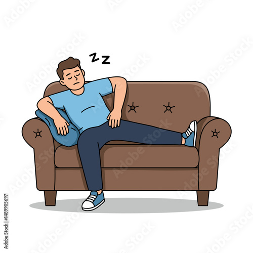 Man dozing on sofa in cozy living room