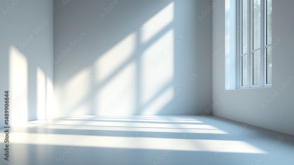 Obraz premium Clean white blank room with window casting light patterns high resolution image