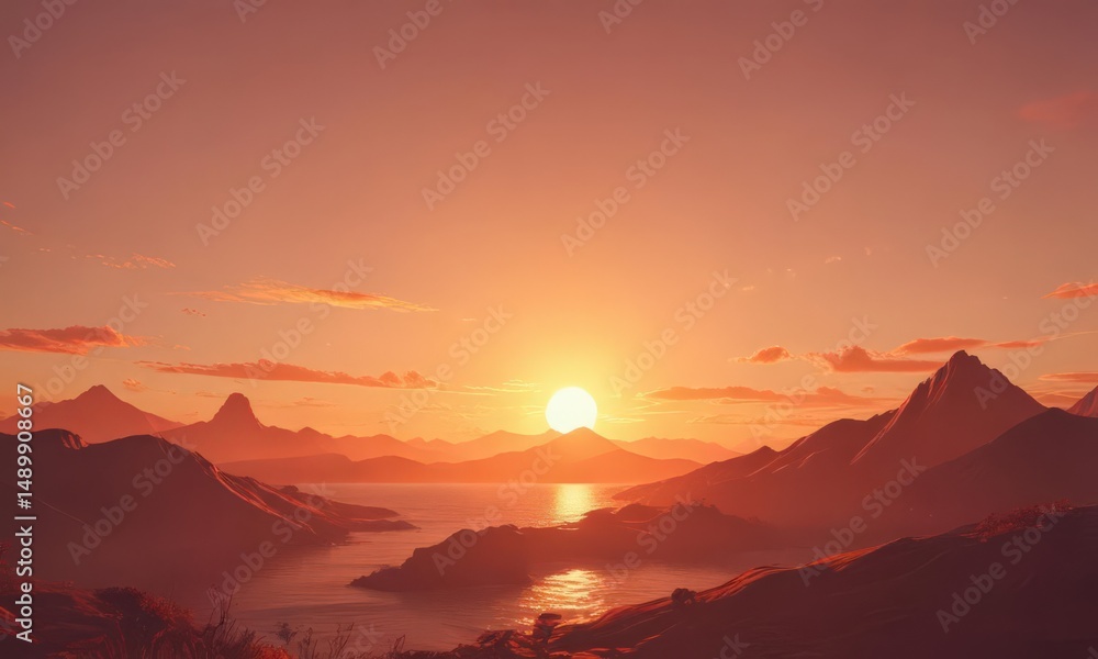 Obraz premium Creamy paper, stylized sunset, fiery tones, vintage feel , old, sky, design