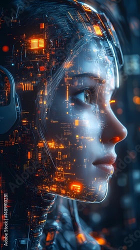 AI Phone Operator: Future Technology and Customer Service Concept, Digital Support Vertical Material	