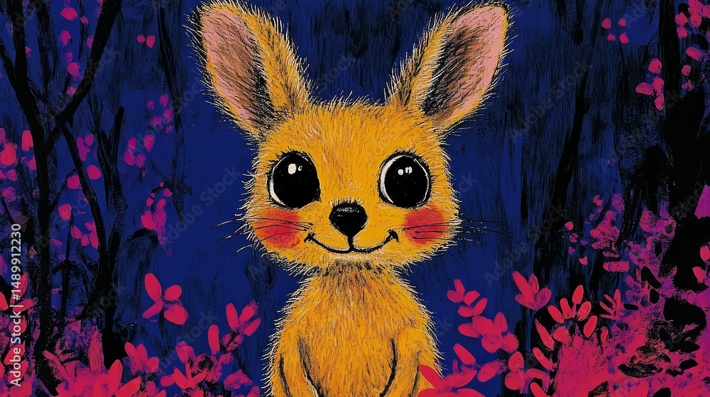 Fototapeta premium Adorable rabbit illustration with flowers