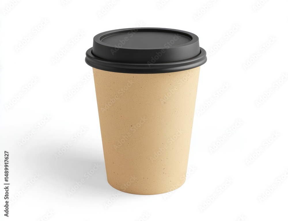 Beige paper coffee cup with black lid Beige paper coffee cup with black lid