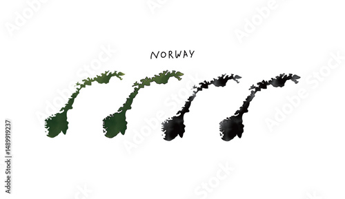 水彩で塗られたノルウェーの地図の手書きベクターイラスト