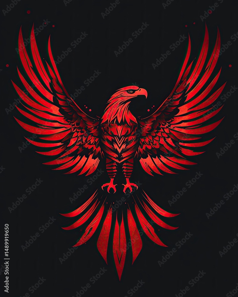 Fototapeta premium Majestic red eagle with vibrant wings spread wide.